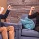 Scott Aukerman (left), Maya Rudolph